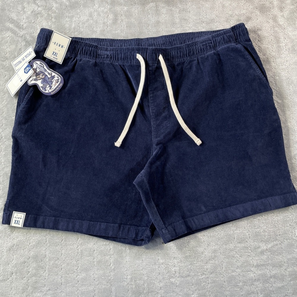 ROWM Corduroy Shorts Mens XXL Blue 7" Elastic Waist Drawstring Casual‎ Beach